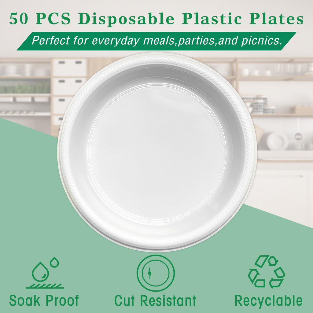 50 Pcs Black Plastic Plates, 10 Inch Black Plates, Black Party Plates Disposable for Birthday Weddings Fathers Day World Cup
