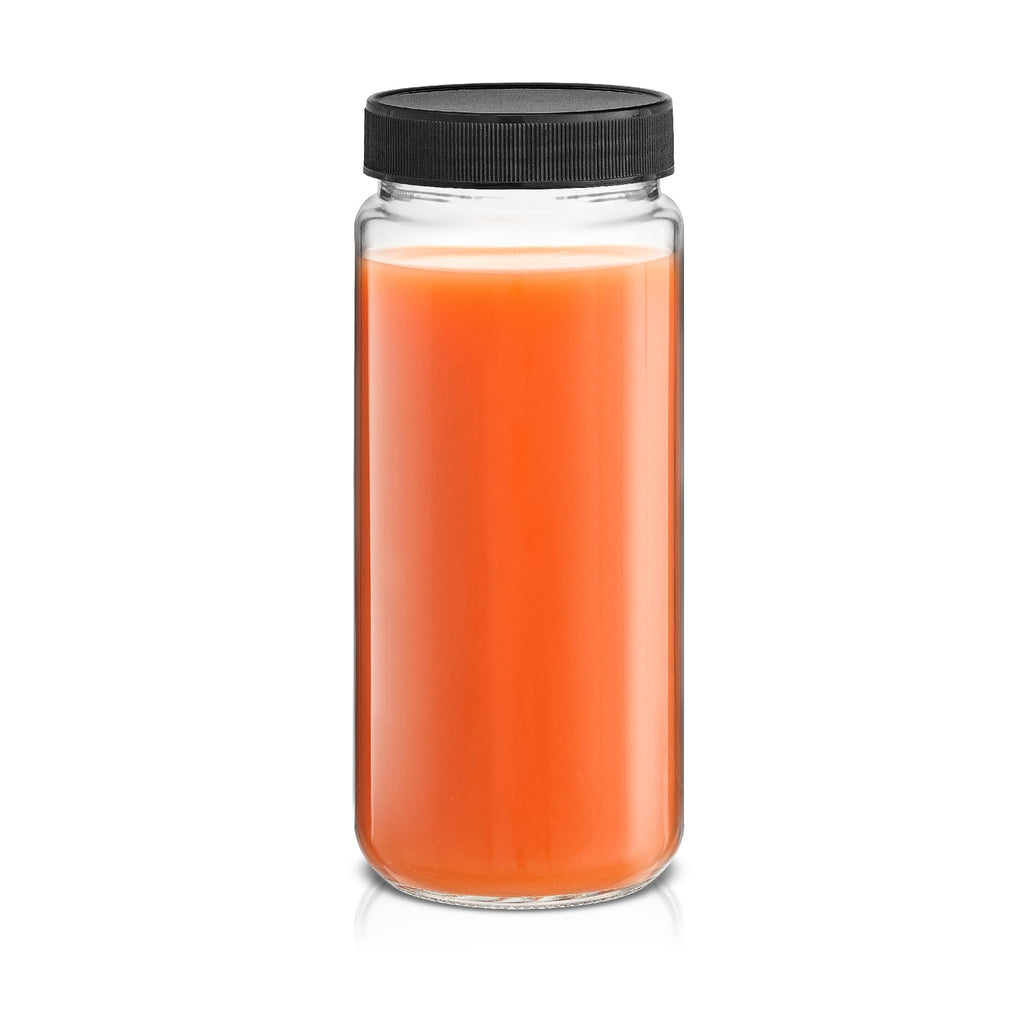 JoyJolt Glass Juice Bottles, 16 oz Glass Bottles with Caps. Set of 8 Juice Containers with Lids for Fridge, and Labels for Juice Jars. Glasses for Juice, Cold Brew Bottles, Smoothie Jars