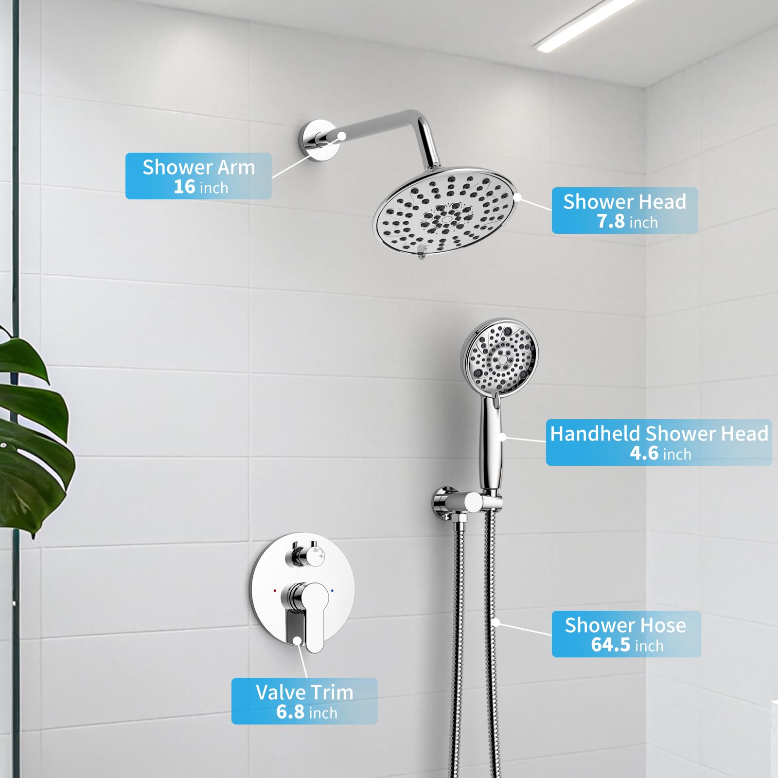 EMBATHER Shower Faucets Sets Complete, with 3 Setting High Pressure Shower Head Combo, Bathroom Wall Mounted Rainfall Shower System Fixtures with 8-Mode Handheld Spray, Brushed Nickel