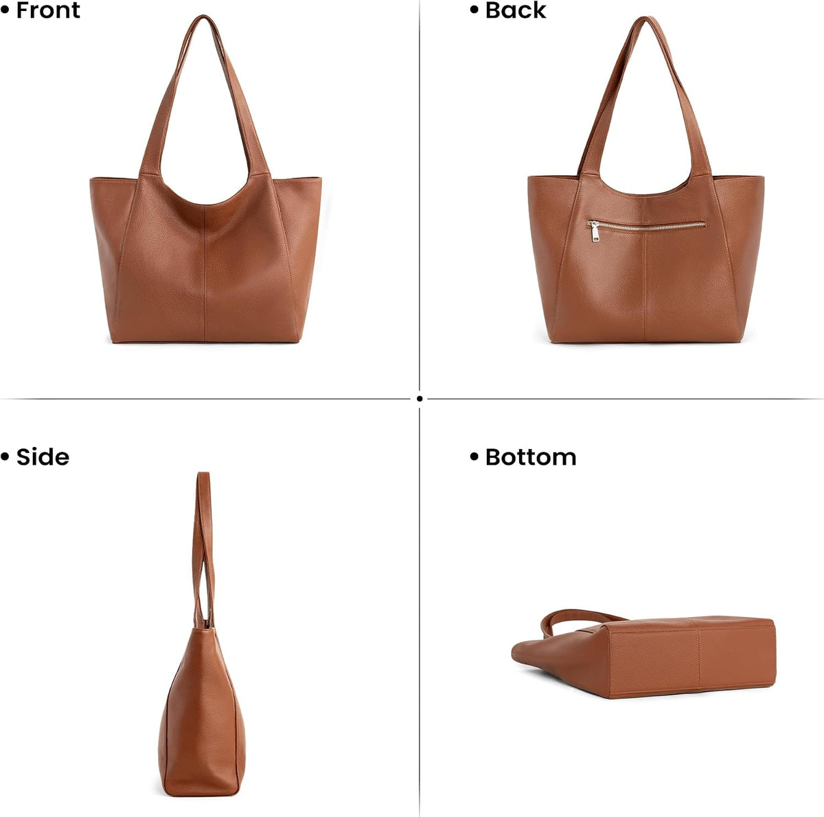 befen Soft Genuine Leather Tote Bag for Women Work with Zipper Slouchy Bags