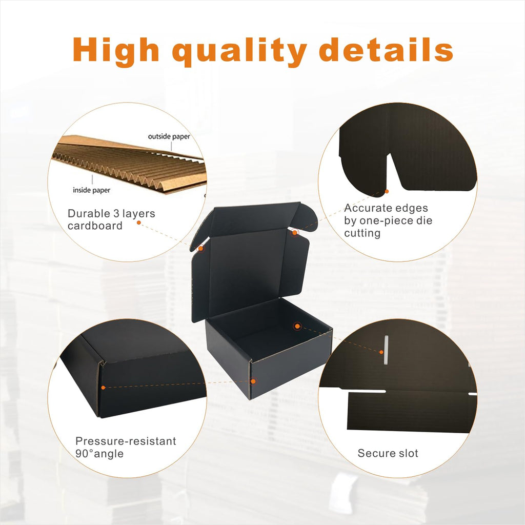 4x4x1'' Small Shipping Boxes 25 Pack, Corrugated Cardboard Mailers for Business, Black (CM441B25)