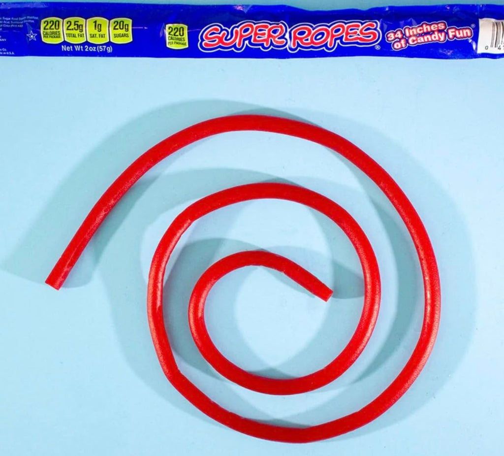 Super Ropes 34" Individually Wrapped Rope, 2oz (15 Pack), Red Licorice Candy Rope