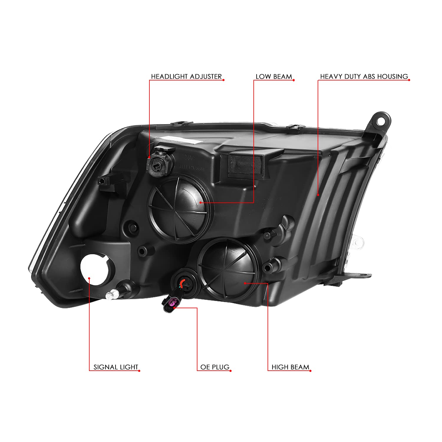 DNA Motoring HL-OH-DR09QUA-BK-CL1 Black Housing Headlights Replacement Compatible with 10-18 Ram 1500-5500, Fit Dual or Quad Headlight Models