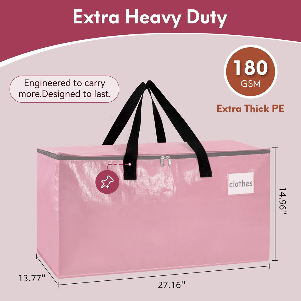 2-Pack Extra-Large Heavy-Duty Storage Totes with Reinforced Handles, Durable Zippers & Waterproof Material — Perfect for Space-Saving, Moving, Shipping and Travel (Black)