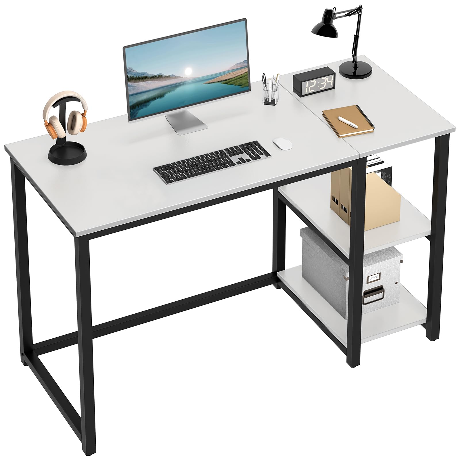 SINPAID 40 Inch Small Gaming Desk with Shelves for Small Spaces, Easy Assembly Study Desk, Sturdy Writing Desk for Bedroom & Home Office, Black