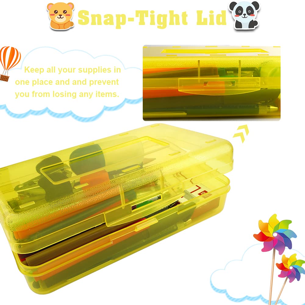 Pencil Case, Pencil Box, Clear Pencil Case, 3 Pack Plastic Pencil Case, Large Capacity Pencil Case, Crayon Box with Snap-tight Lid Stackable Design, Plastic Storage Box for School Office Supplies