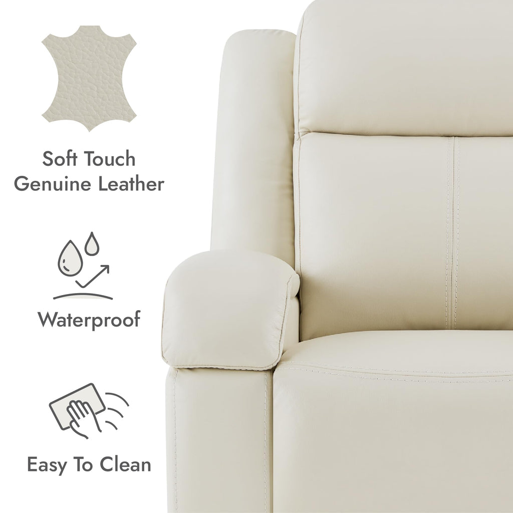 Watson & Whitely Genuine Leather Power Recliner Chairs for Adults, Wall Hugger RV Recliner with Power Headrest & Charging Ports, Electric Recliner Sofa Chair for Living Room, Black