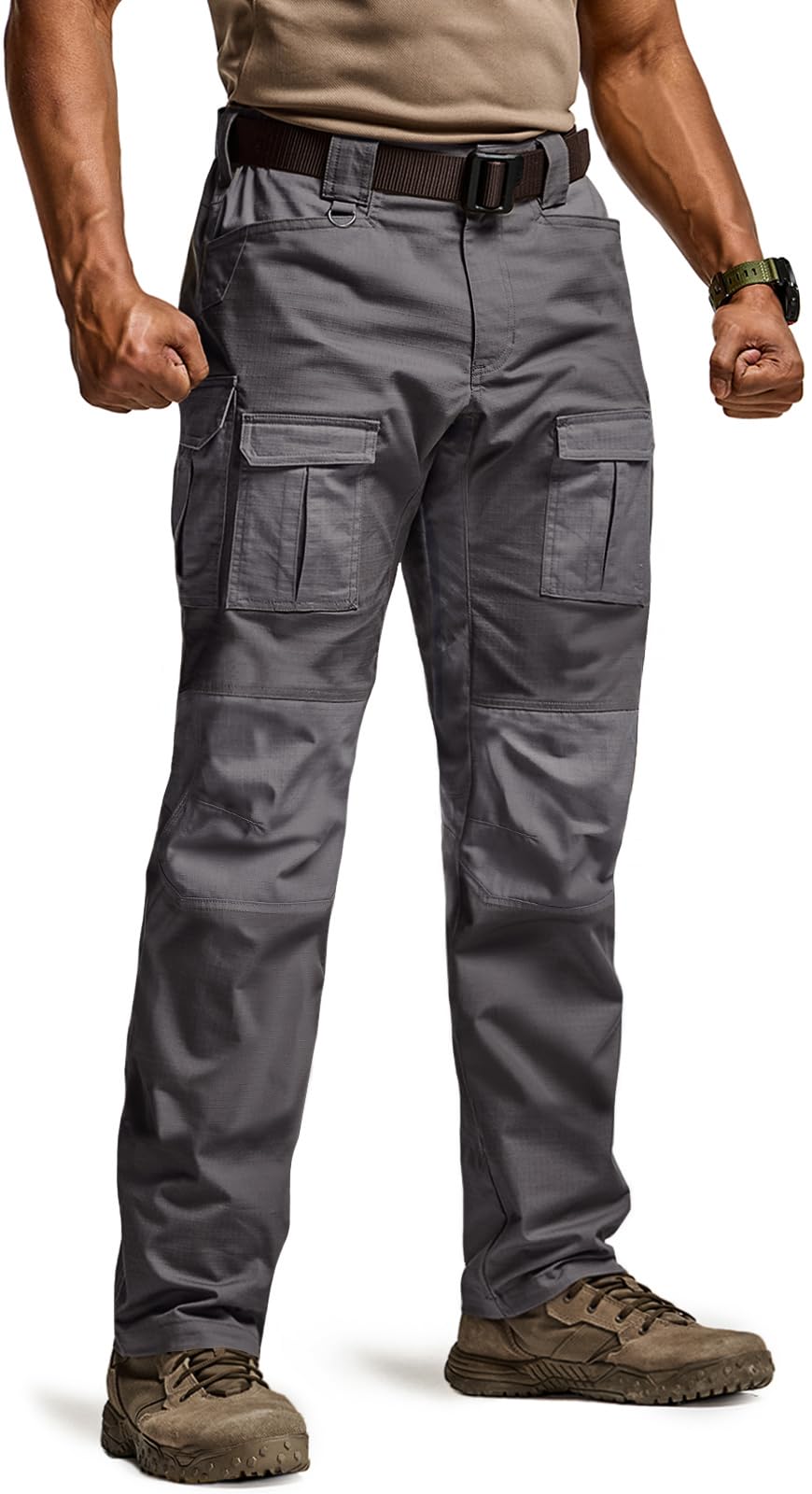 CQR Men's Flex Ripstop Tactical Pants, Water Resistant Stretch Cargo Pants, Lightweight EDC Hiking Work Pants