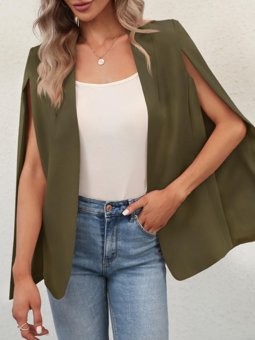 GAMISOTE Womens Cape Blazer Split Sleeve Open Front Casual Jacket Coat Workwear