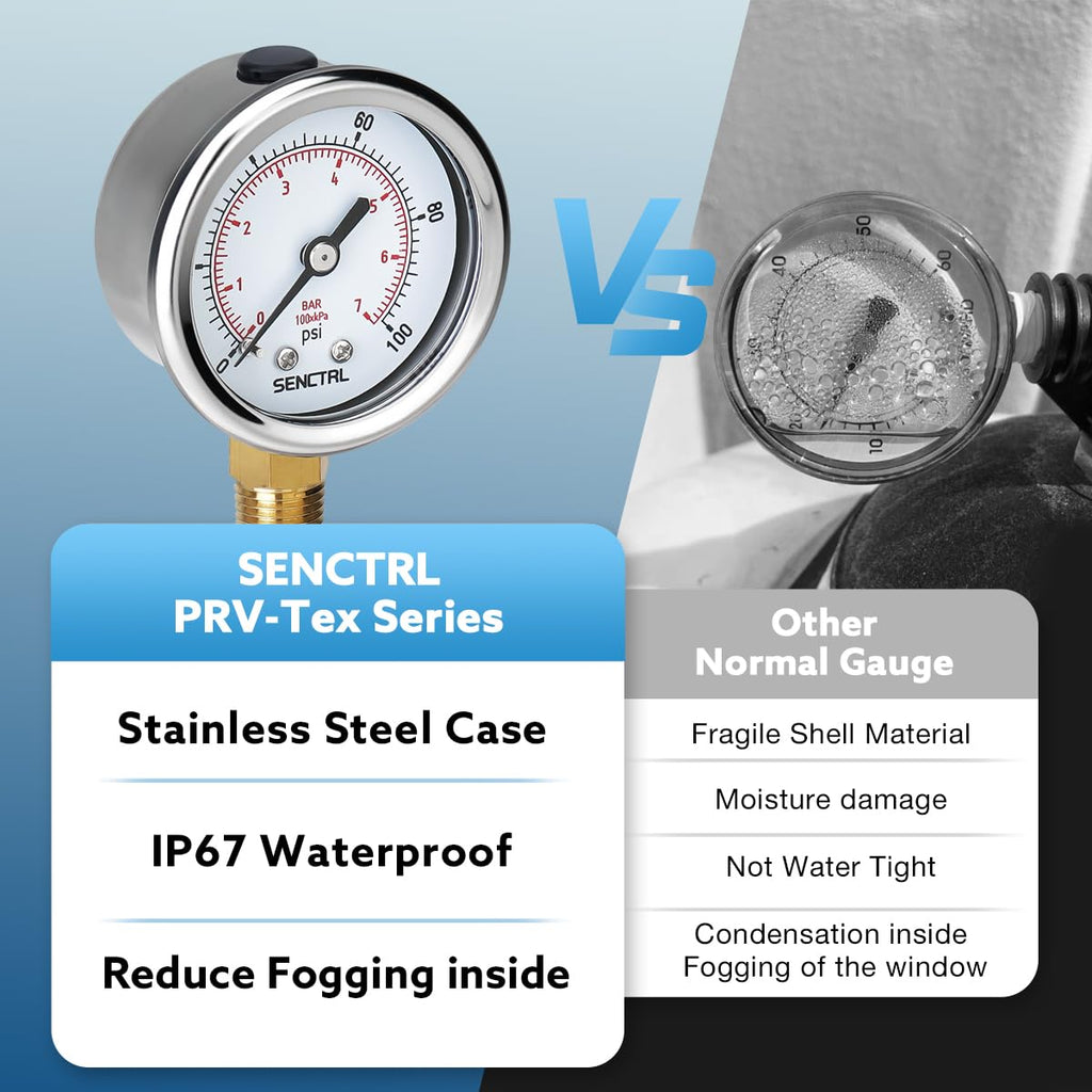 SENCTRL 30inHg Vacuum Pressure Gauge, 2" Dial, 1/8 NPT Lower Mount, Waterproof, Stainless Steel Case, for Tube Tester, HVAC, Pneumatic Air Compressor, Hand Pump, Valve Test