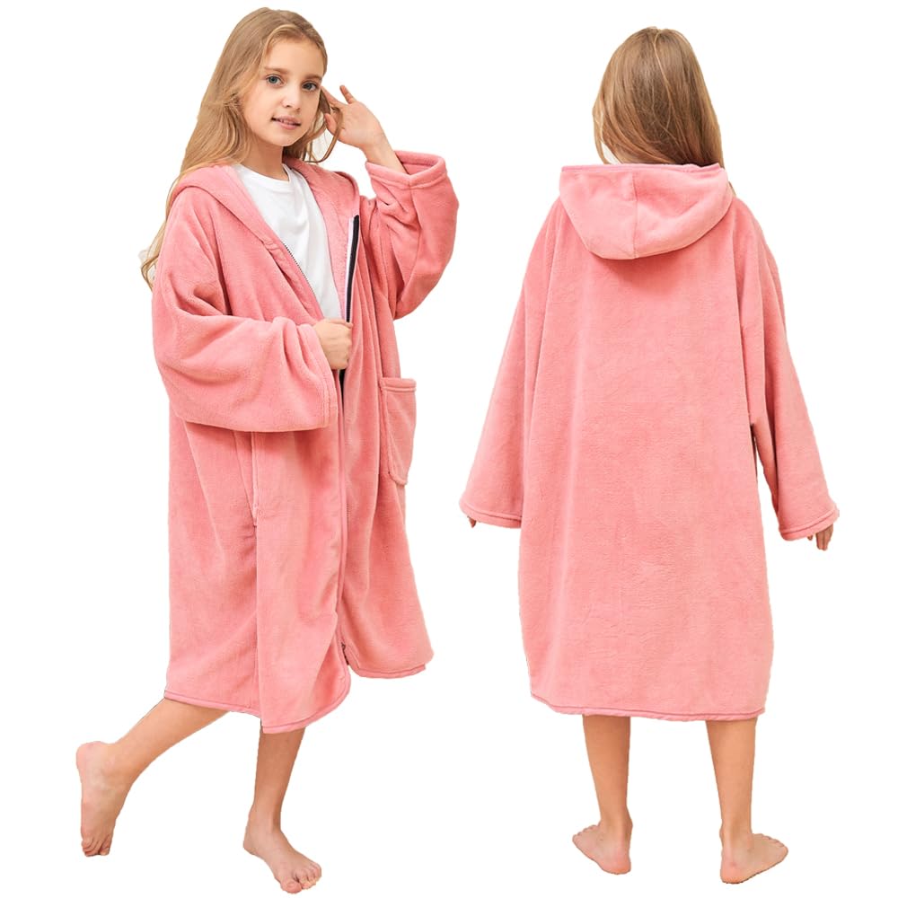 Hiturbo Kids Bath Towel Hoodie: Soft Plush Zipper Surf Poncho - Warm Fleece Changing Towels Swimming Outerwear (Blue)