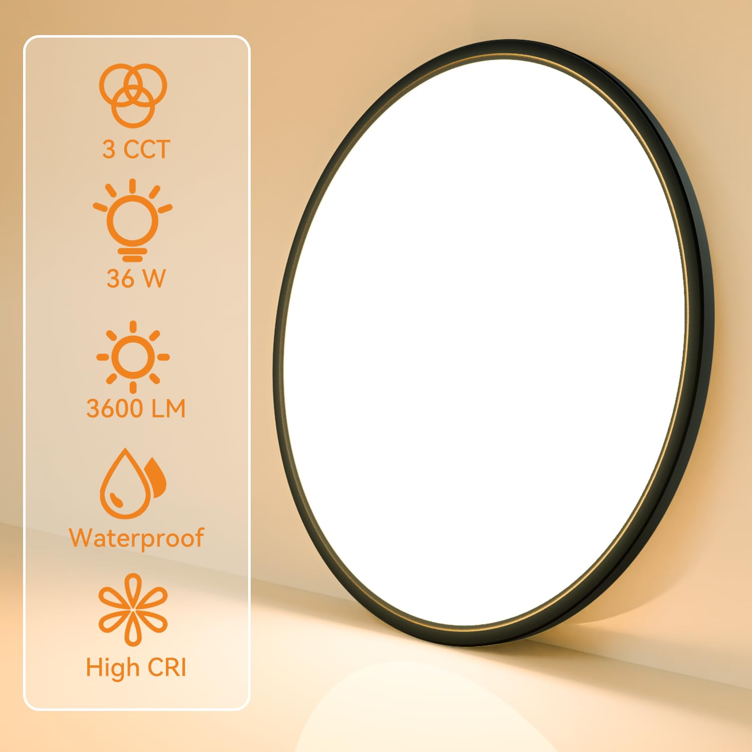 1PACK LED Flush Mount Ceiling Light Fixture, 3000K-4000K-6500K & 100W Equivalent Modern Kitchen Ceiling Lamp 15W 1500Lm 7.5 Inch Closet Round Surface for Bathroom Laundry Bedroom Hallway, Black