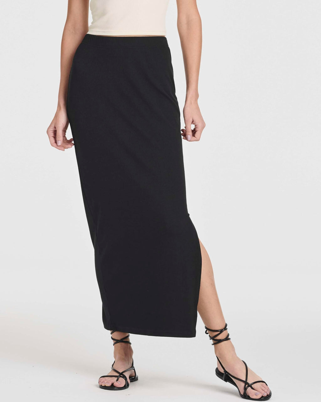 Real Essentials 3 Pack: Women's Ribbed High Waisted Maxi Skirt with Side Slit - Casual Long Pencil Skirt