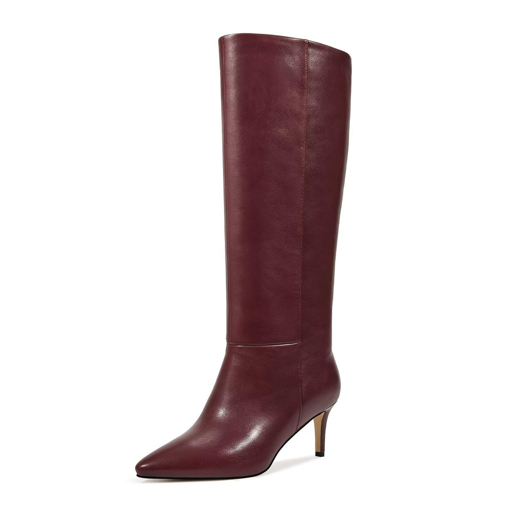 wetkiss Knee High Boots for Women - Pointed Toe Kitten Heel & Crocodile, Side Full Zipper for Easy Wear, All-Day Comfort Boots for Work, Party and Daily Chic Style