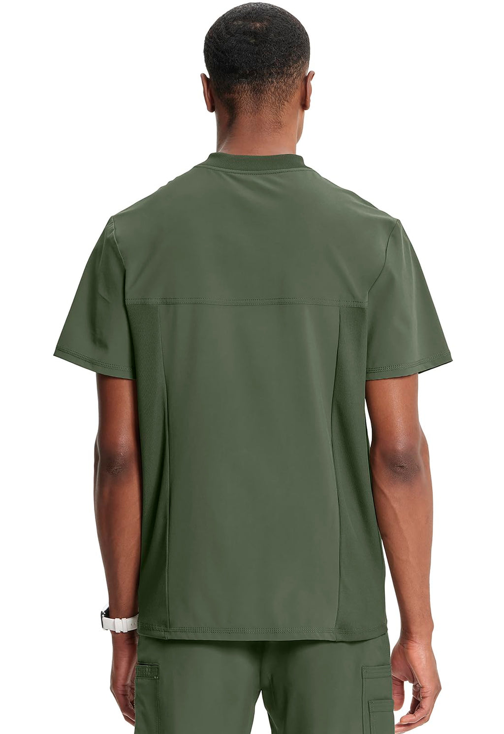Cherokee Infinity Mens Tuckable V-Neck Scrub Top Modern Fit, 2 Pockets, Zip Chest Pocket, Rib-Knit, 360° Stretch – CK910A