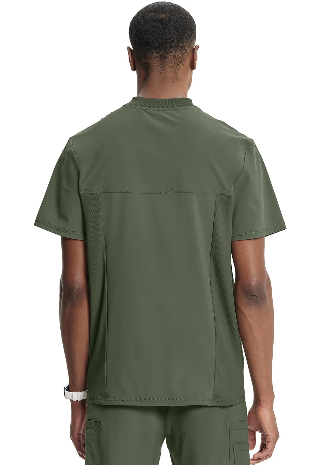 Cherokee Infinity Mens Tuckable V-Neck Scrub Top Modern Fit, 2 Pockets, Zip Chest Pocket, Rib-Knit, 360° Stretch – CK910A