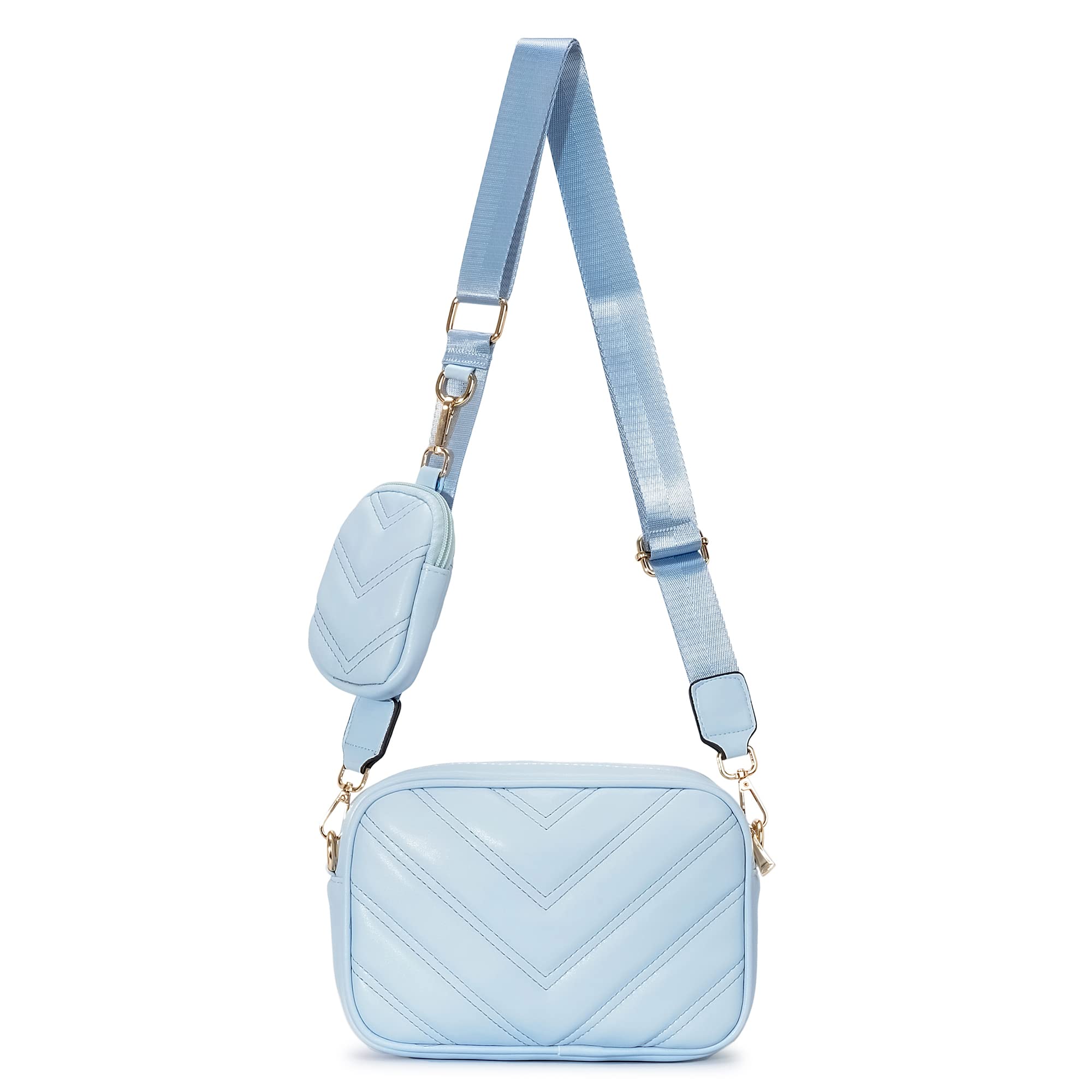 Herald Chevron Quilted Small Crossbody Bag with Coin Purse Pouch, Women Square Camera Side Shoulder 2 Size Handbags | Chevron