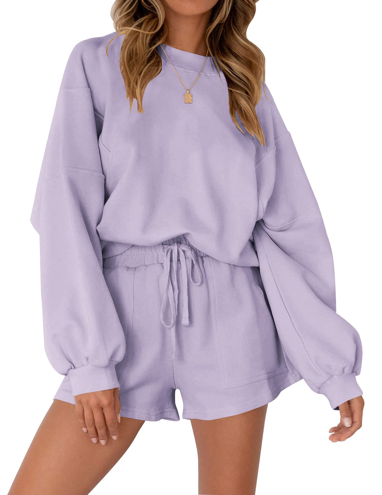 MEROKEETY 2026 Spring Lounge Sets for Women Oversized Batwing Sleeve Casual Top and Shorts 2 Piece Outfits Sweat Set