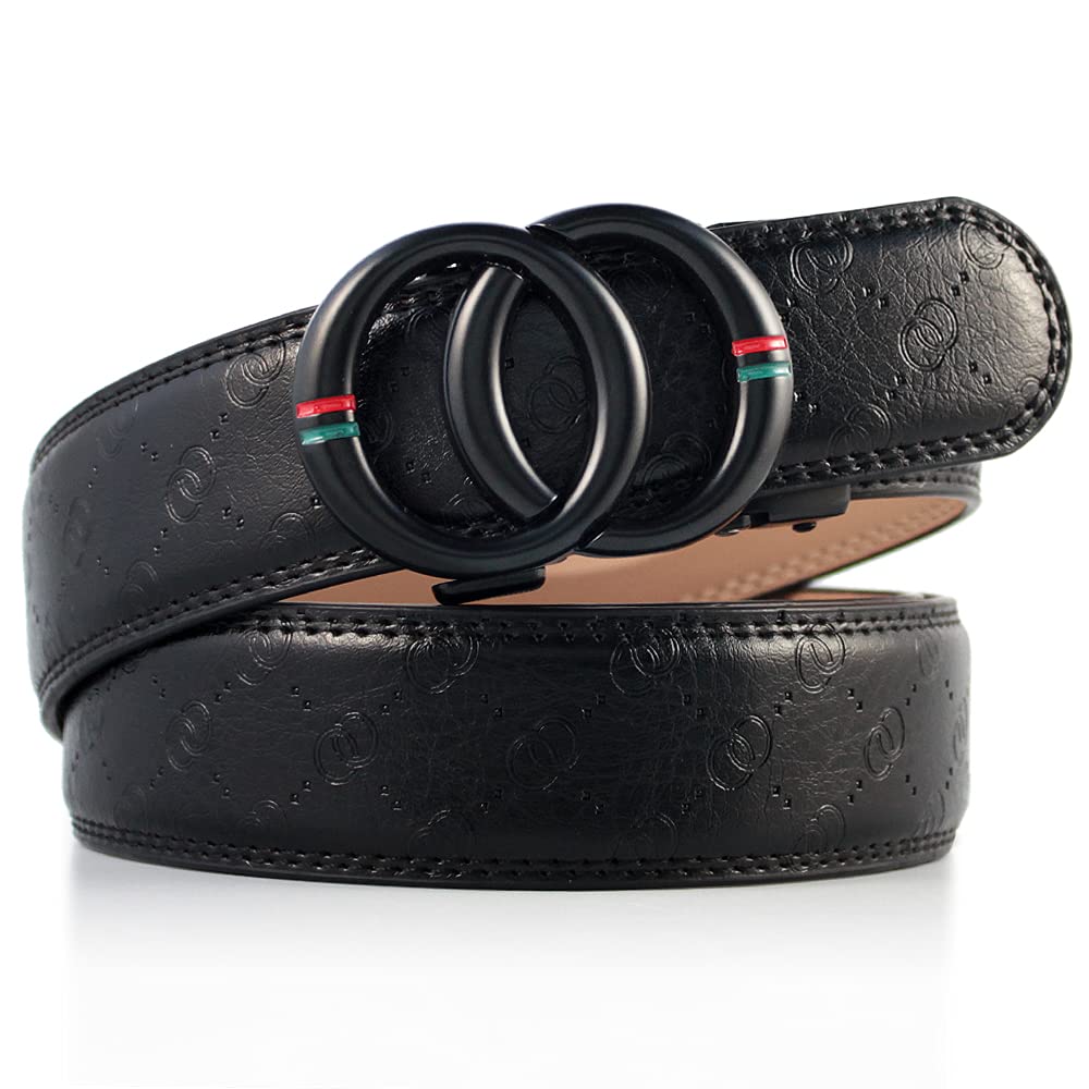 DOOPAI Men's 2 Pack Ratchet Dress Belt - Adjustable 1 3/8" Genuine Leather, Size Length Can Be Cut, With Gift Box