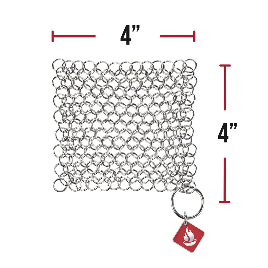 Knapp Made CM Scrubber 4" x 4" Small Ring Chainmail Cast Iron Scrubber, Premium Stainless Steel Mesh Cleaner for Pre-Seasoned Pans, Dutch Ovens, Grills and Skillets