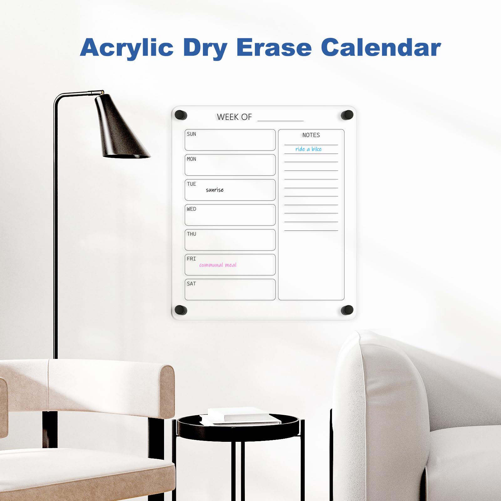 Acrylic Calendar for Wall Whiteboard, 12" x 12" Weekly Clear Dry Erase Board, Small Planning Board White Board for Wall, Home, Office, School