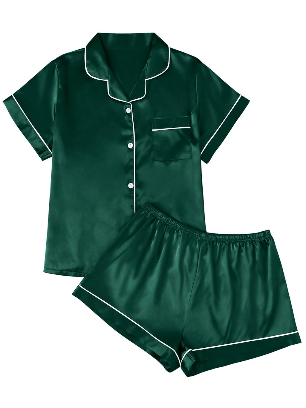 LILLUSORY Silk Satin Pajama Set for Women 2 Piece Lounge Pjs Winter Matching Summer Sleepwear Button Down Shirt Shorts