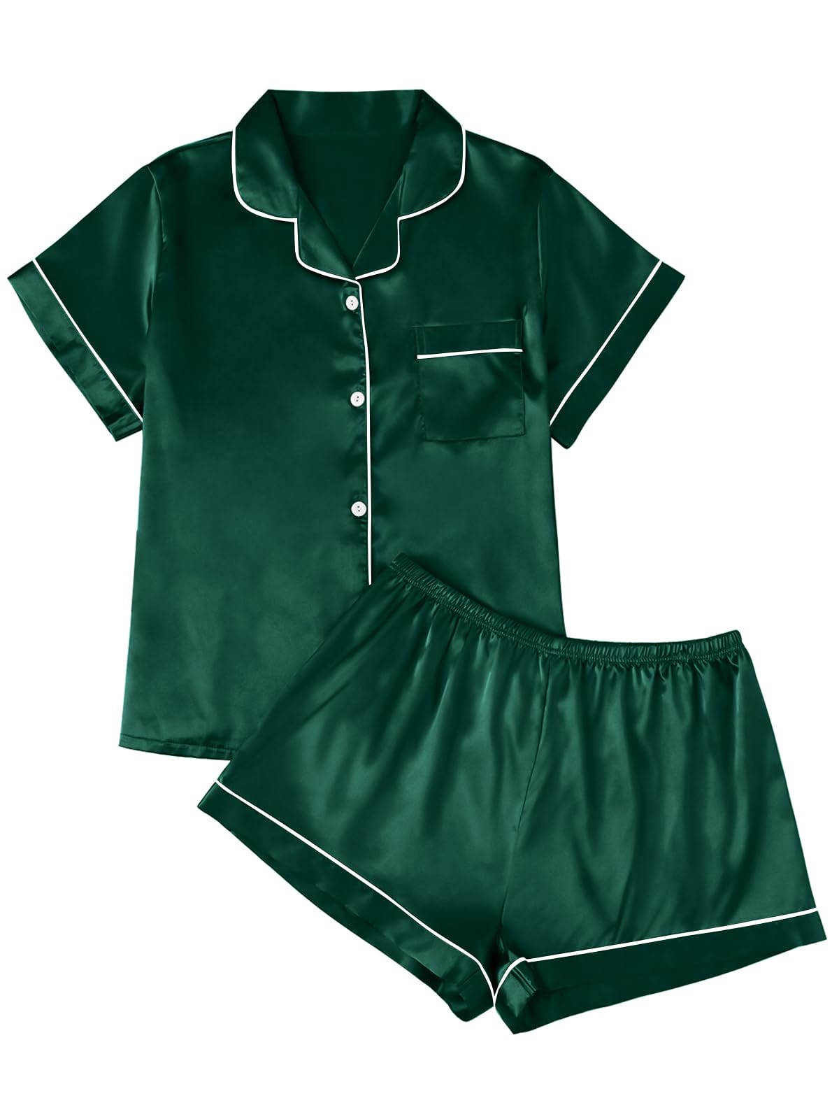 LILLUSORY Silk Satin Pajama Set for Women 2 Piece Lounge Pjs Winter Matching Summer Sleepwear Button Down Shirt Shorts
