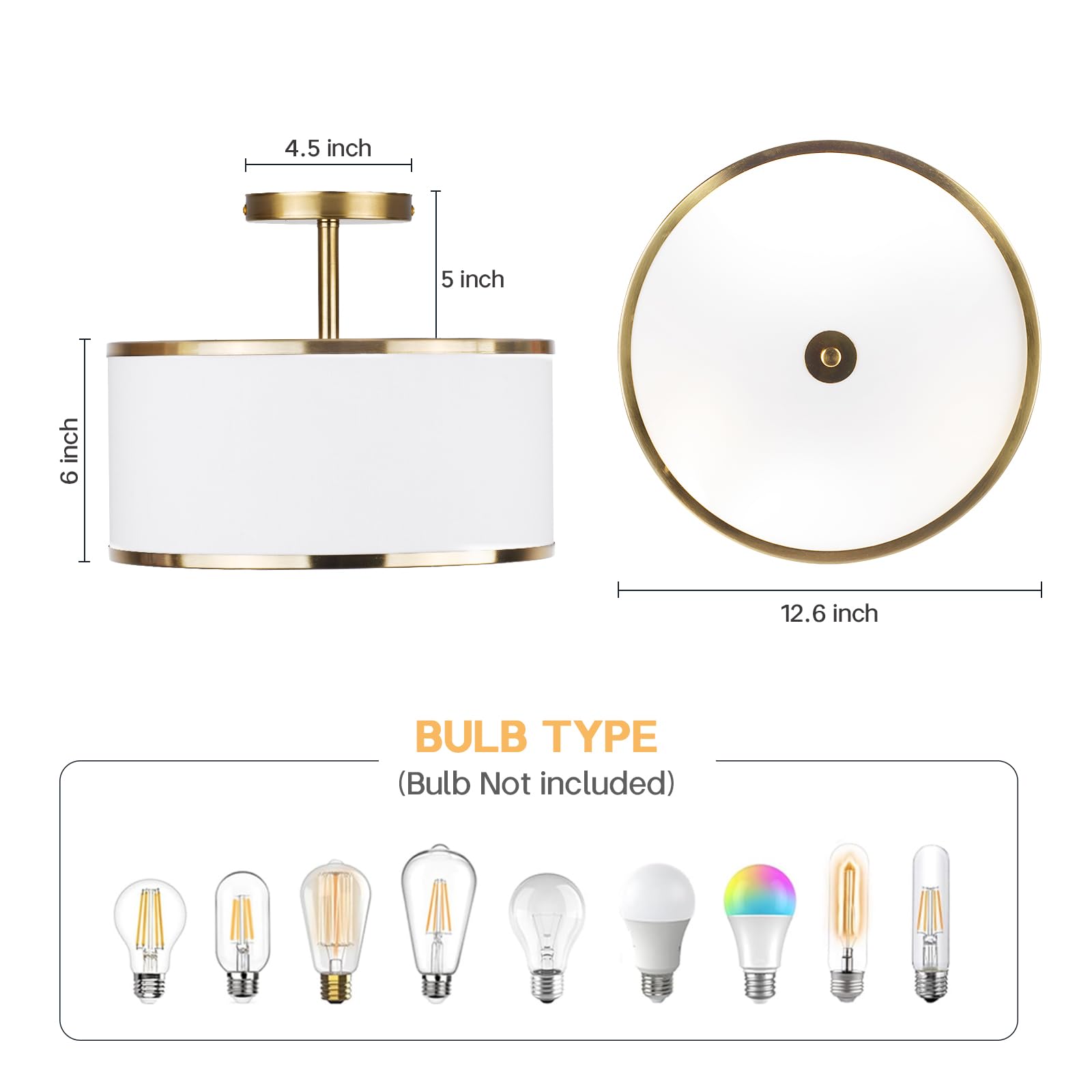CALOKES Semi Flush Mount Ceiling Light, 11.8" Modern 3-Light Fixture with Petal-Shaped Cream White Fabric Shade and Golden Support Arm, Ideal for Bedroom, Kitchen, Living Room, Hallway, and Entryway