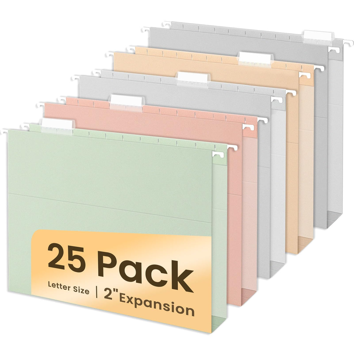 SUNEE Hanging File Folders Extra Capacity Assorted Colors, 25 Pack Letter Size File Folders with 1/5-cut Tabs, Heavy Duty 2 Inch Expansion, Stay Organized for Your Home and Office Bulk File