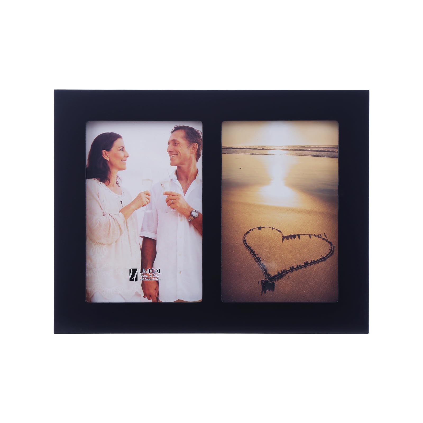 4x6 2-Opening Collage Frame Black Wood | Two 4x6 openings, shatter-resistant glass, tabletop & wall mount