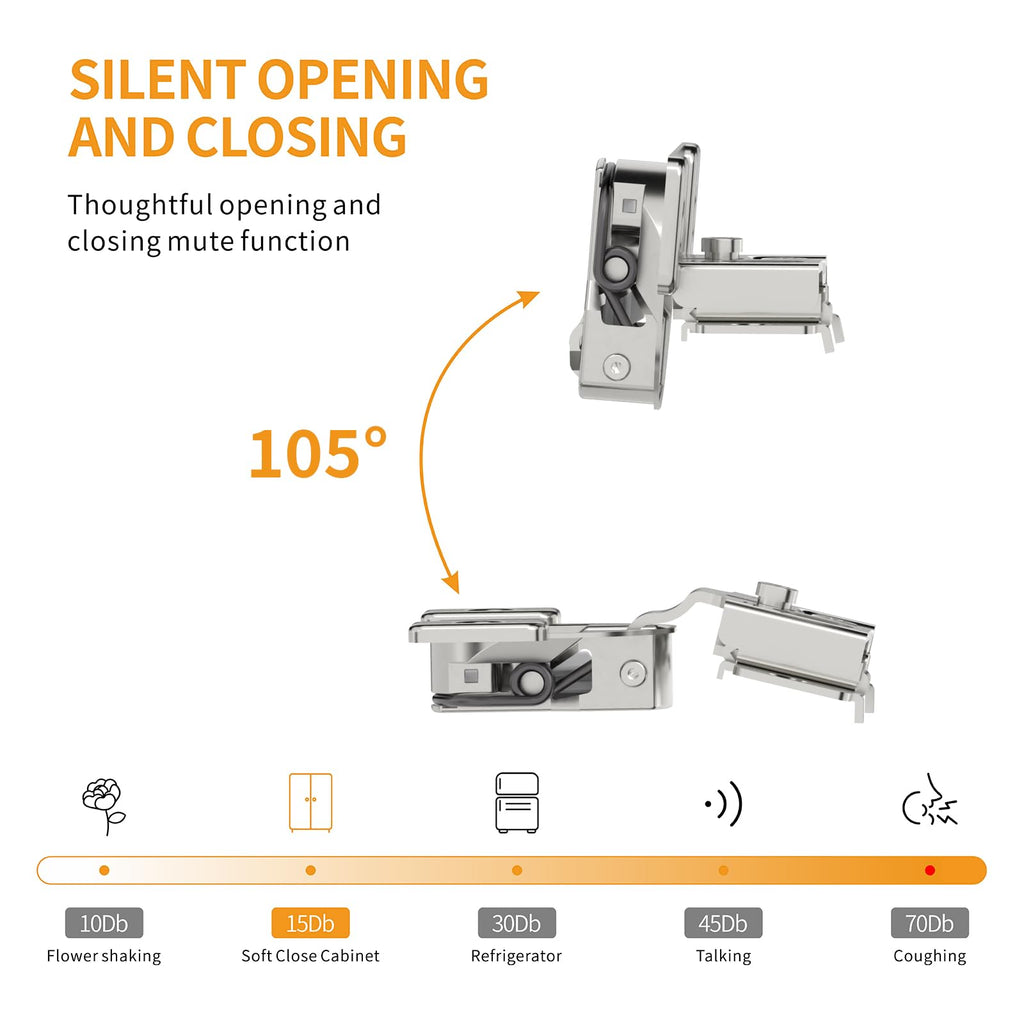 Chibery 2 Pack 1-1/4" Overlay 3D Soft Close Concealed Hinge, Face Frame Door, Small Angle Slow Close, Self Closing Hidden Satin Nickel, 105° Concealed Stainless Steel Hinges for Kitchen Cabinet Door