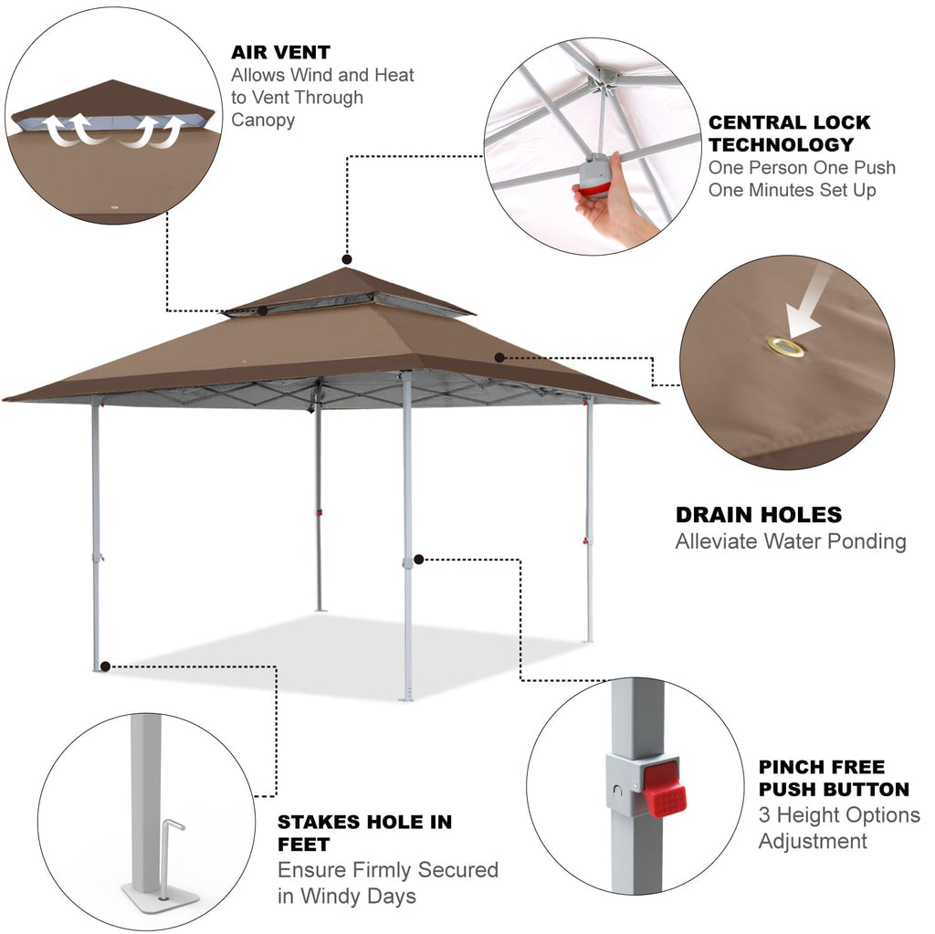 COOSHADE 13x13Ft Pop Up Canopy Tent Instant Folding Shelter 169 Square Feet Large Outdoor Sun Protection Shade(Grey)