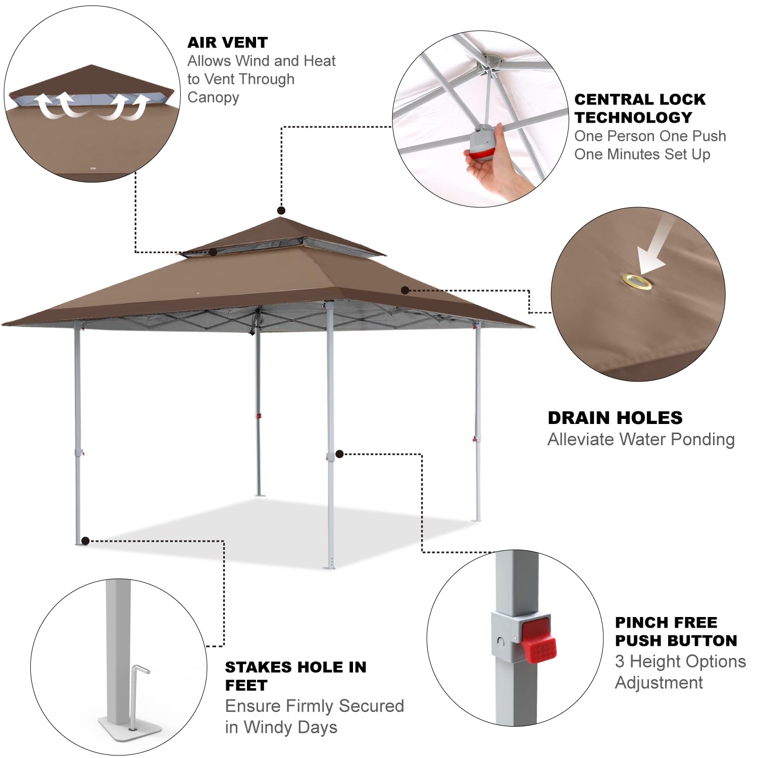COOSHADE 13x13Ft Pop Up Canopy Tent Instant Folding Shelter 169 Square Feet Large Outdoor Sun Protection Shade(Grey)