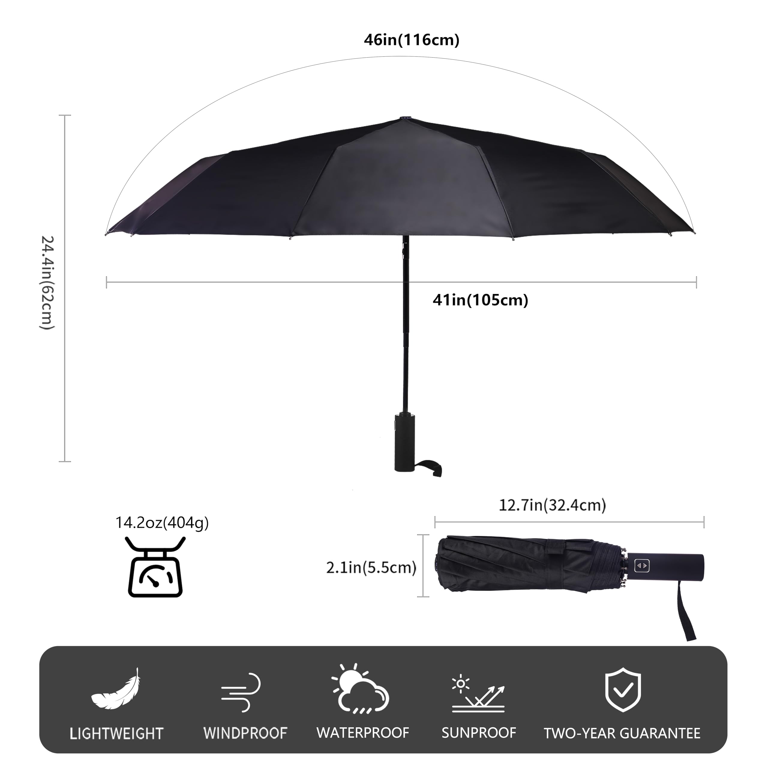 Bluinzi 46 Inch Compact Umbrellas for Rain - Travel Small Umbrella - Automatic Folding Umbrella - Windproof Portable Umbrella, Double 10-rib