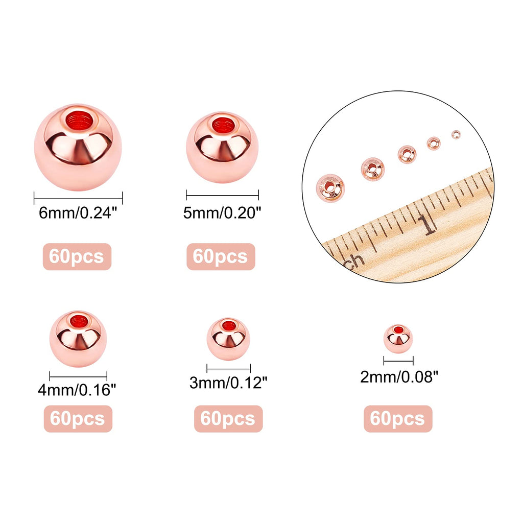 PH PandaHall 14K Gold Plated Spacer Beads, 300pcs Round Brass Beads 5 Size Metal Smooth Beads Seamless Ball Beads Long-lasting Little Beads for Summer Bracelet Necklace Jewelry DIY Crafts(2/3/4/5/6mm)
