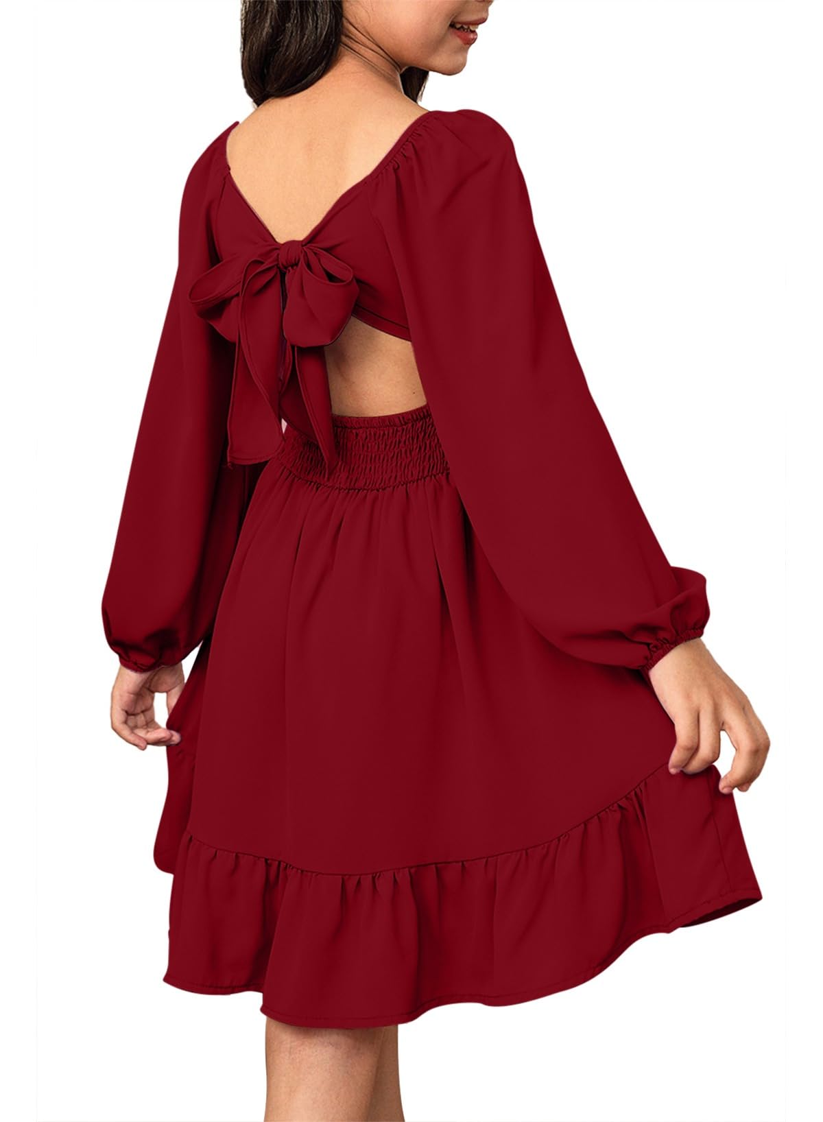blibean Girls Fall Long Leeve Tie Back Dress Size 6-15 Years