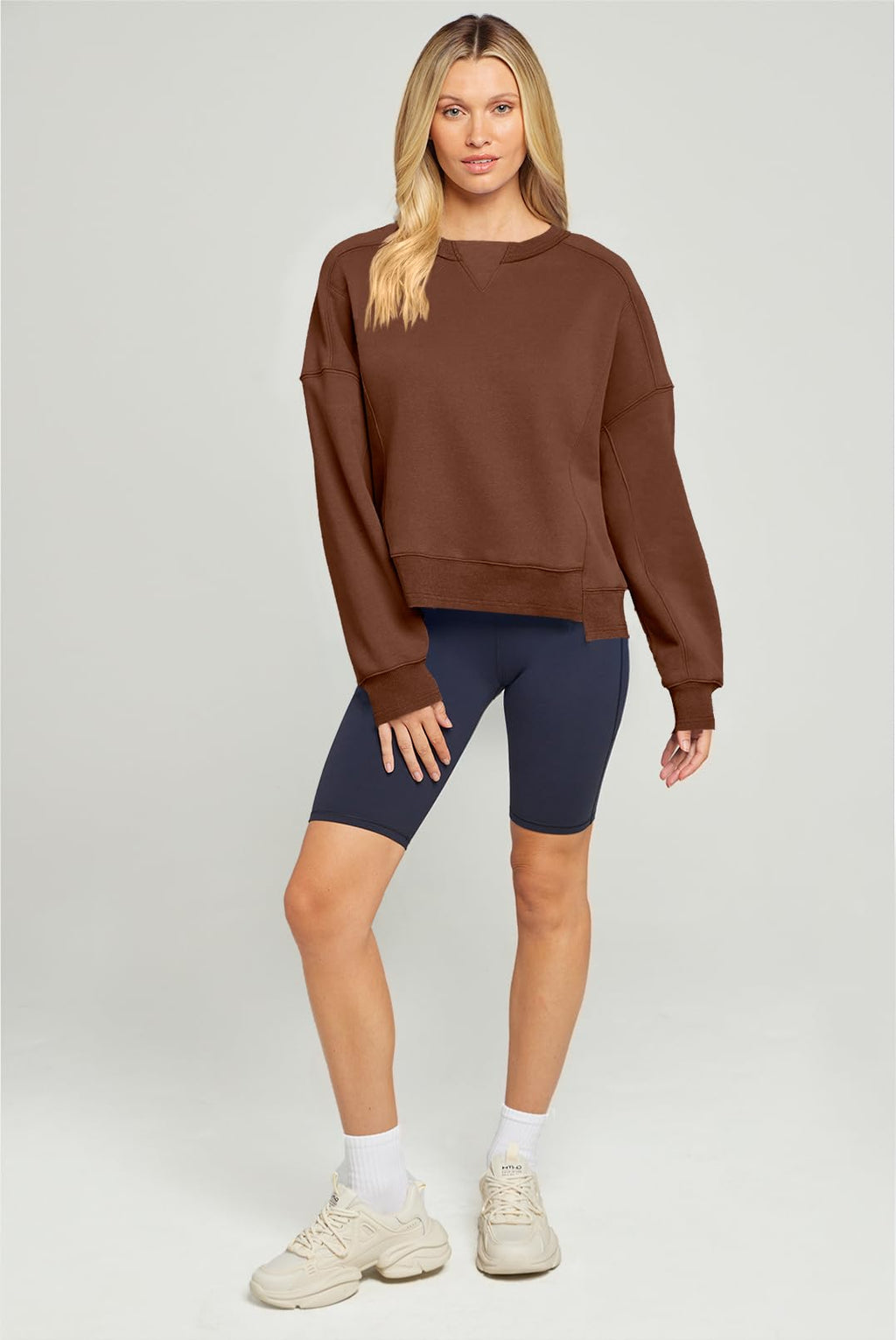 MEROKEETY Women's Oversized Cropped Sweatshirts Crewneck Trendy Workout Pullover Sweater Fall Outfits