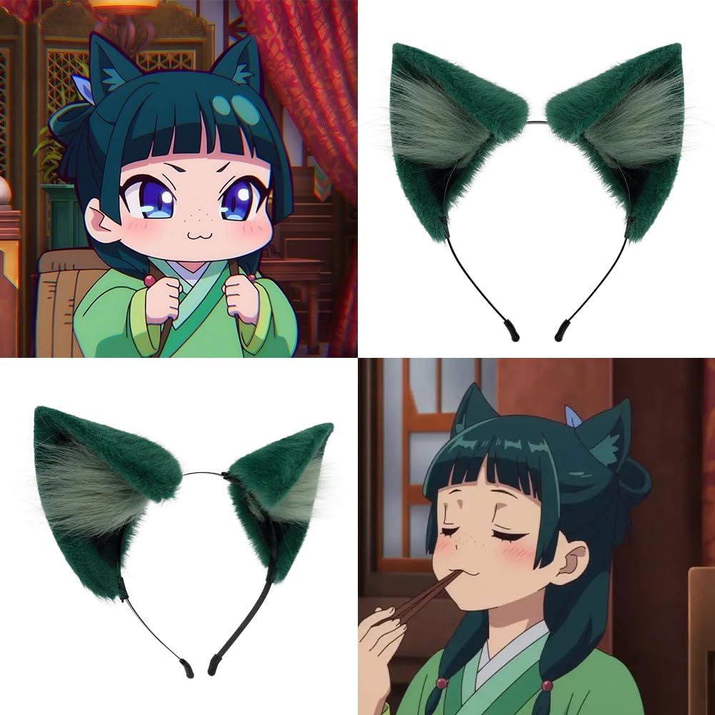 QinRuan Animal Cosplay Costume Accessories Furry Faux Fur Cat Ears Headband and Fox Tail Set Halloween Accessory