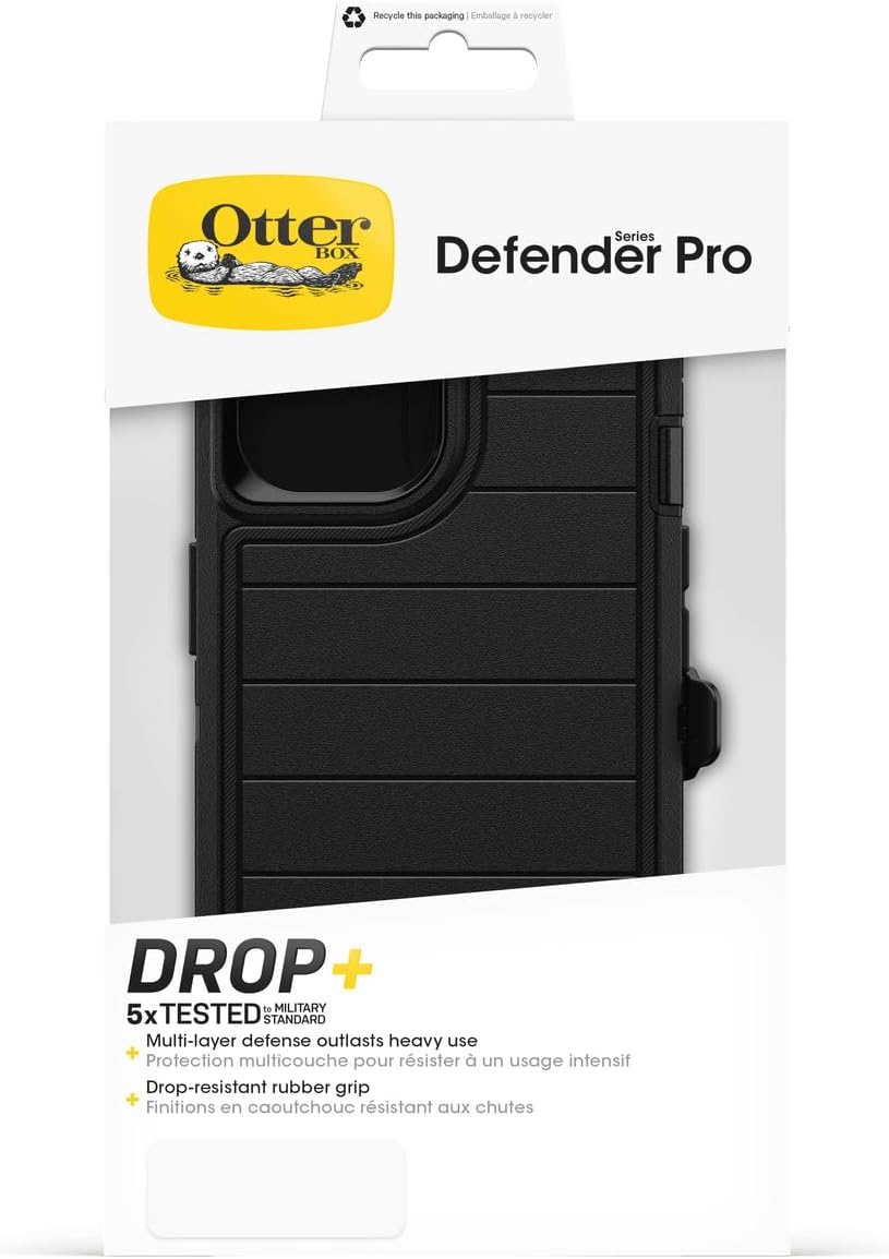OtterBox iPhone 15, iPhone 14, and iPhone 13 Defender Series Pro Case - Black, screenless, Rugged & Durable, with Port Protection, Includes Holster Clip Kickstand