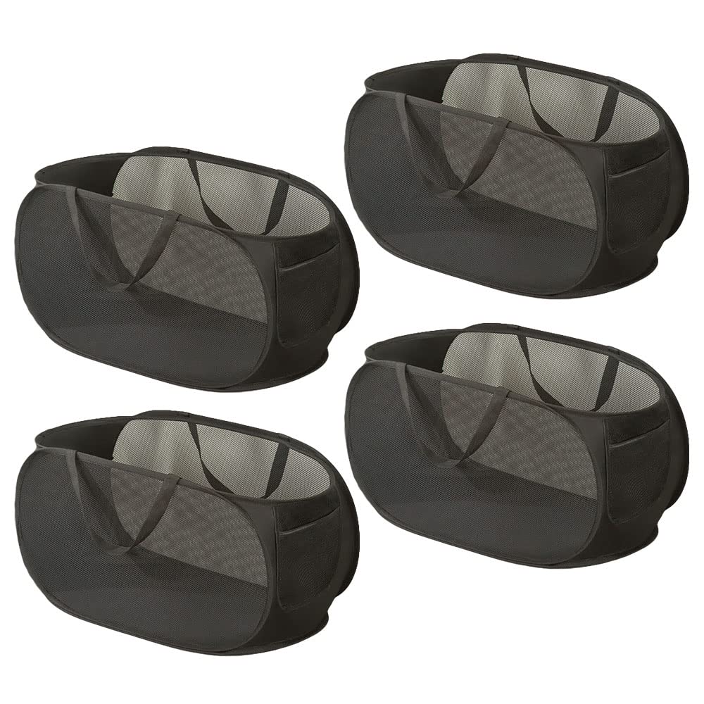 4Pcs Beige Canvas Laundry Hamper, Foldable Pop-up Mesh Basket, Large Capacity, Opening Design, Side Storage Bag, Versatile Use-Home, Camping, Dorm, Hotel, Travel