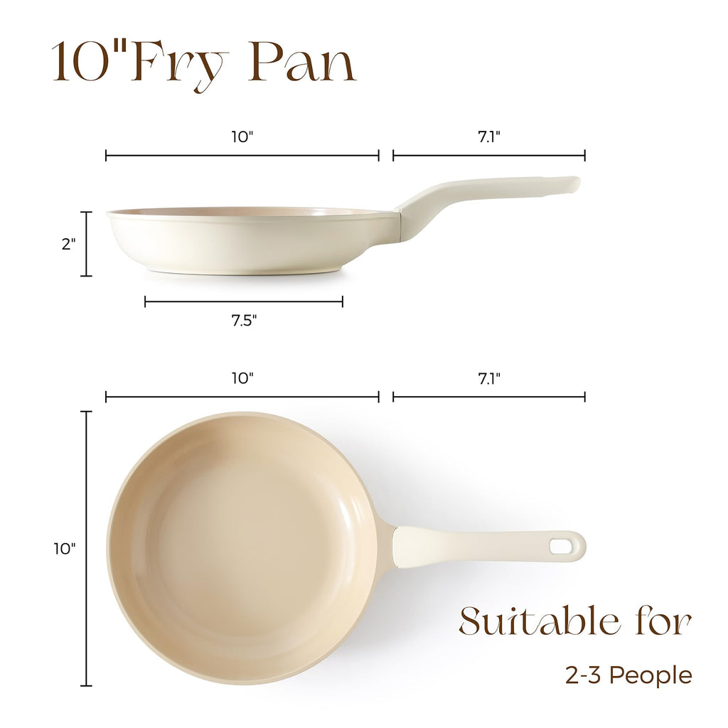 PRICUSIS Nonstick Frying Pan, 8/10/12 Inch Skillet with Stay Cool Handle, Fully Coated, Induction Compatible, 100% Dishwasher Safe, PFOA Free（10 Inch, Black Sesame）