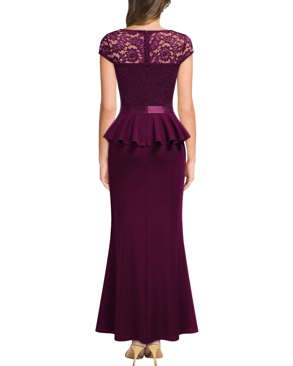 MISSMAY Women's Elegant Floral Lace Ruffle Split Cocktail Party Long Dress