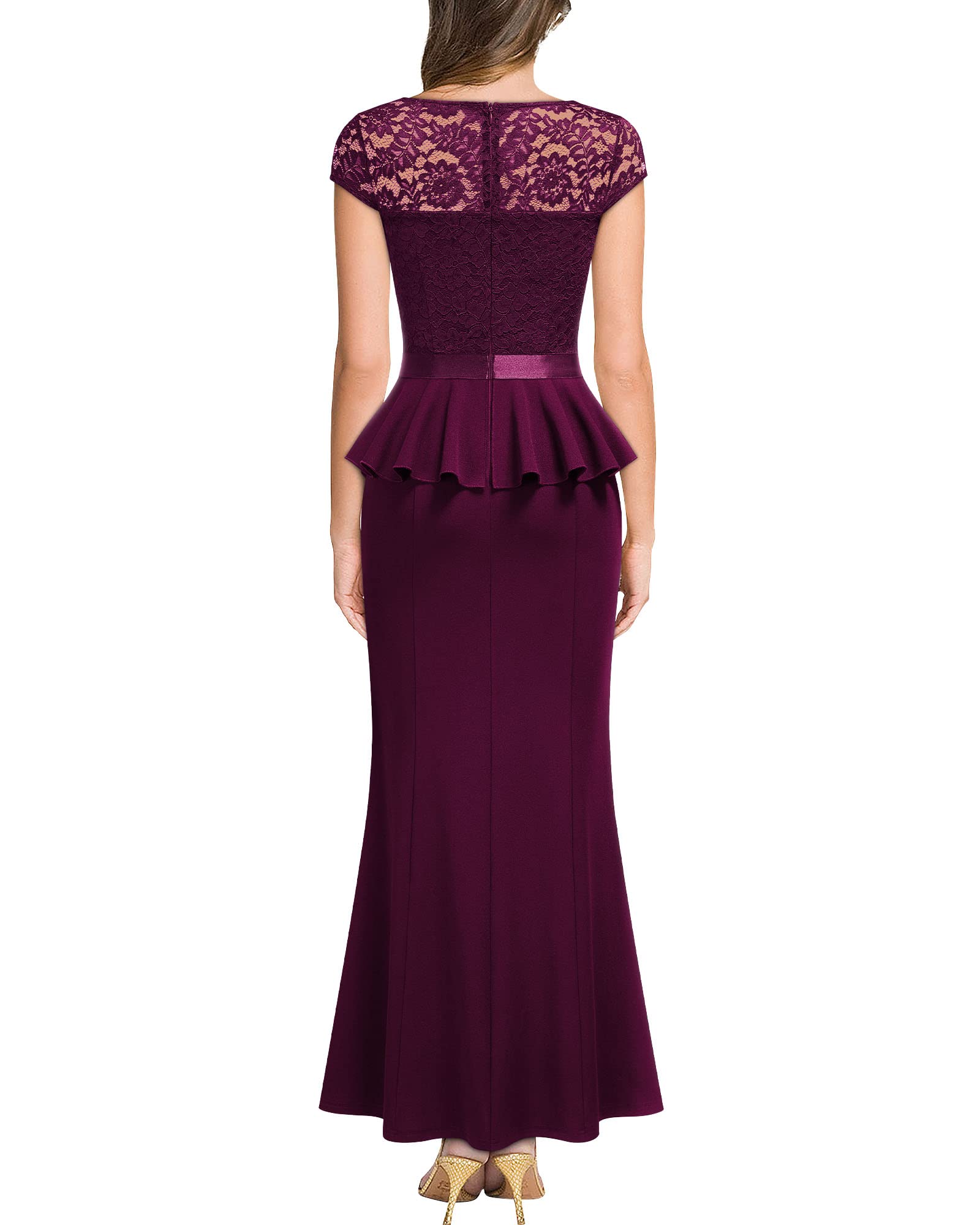 MISSMAY Women's Elegant Floral Lace Ruffle Split Cocktail Party Long Dress