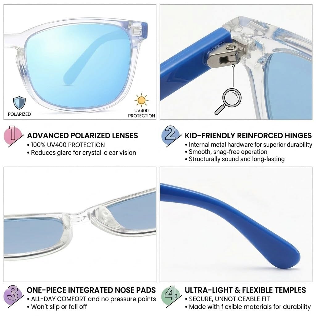 COASION Polarized Kids Sunglasses UV 400 Protection for Girls Boys Classic Retro Style Toddler Shades Age 3-12