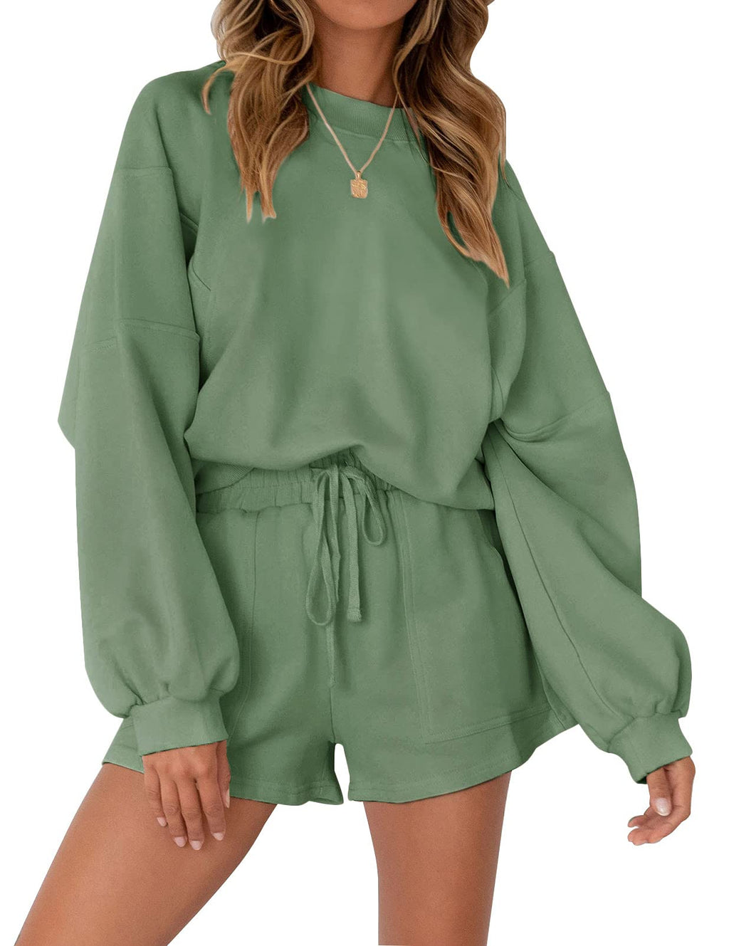 MEROKEETY 2026 Spring Lounge Sets for Women Oversized Batwing Sleeve Casual Top and Shorts 2 Piece Outfits Sweat Set
