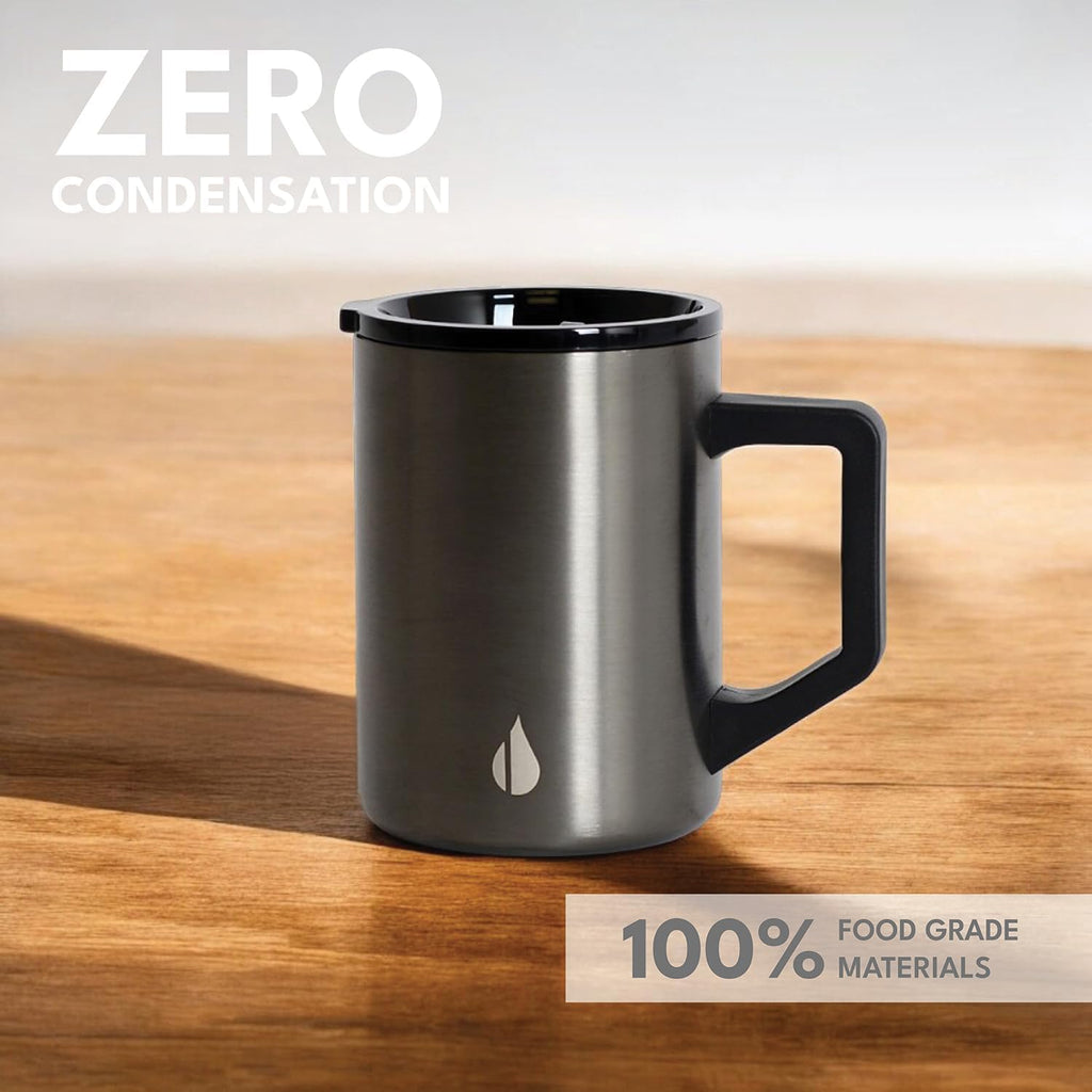 Elemental Insulated Coffee Mug - Triple-Wall Stainless Steel Summit Travel Cup for Hot and Cold Drinks - Thermal Coffee Mug with Lid and Handle for Camping, Office & Travel 12oz - Black