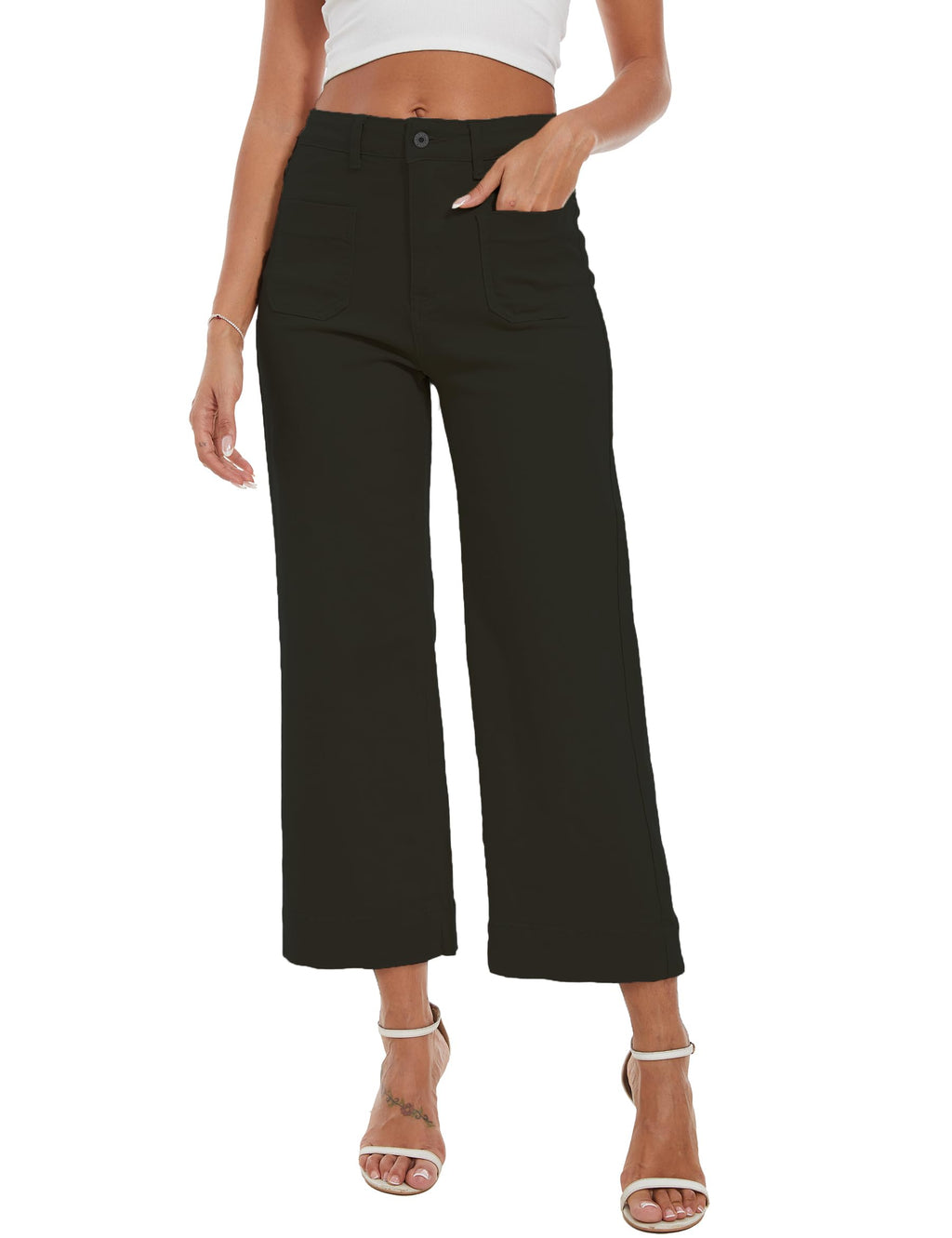 Wide Leg Jeans for Women Trendy High Waisted Flare Jeans Cropped Pants Stretchy Baggy