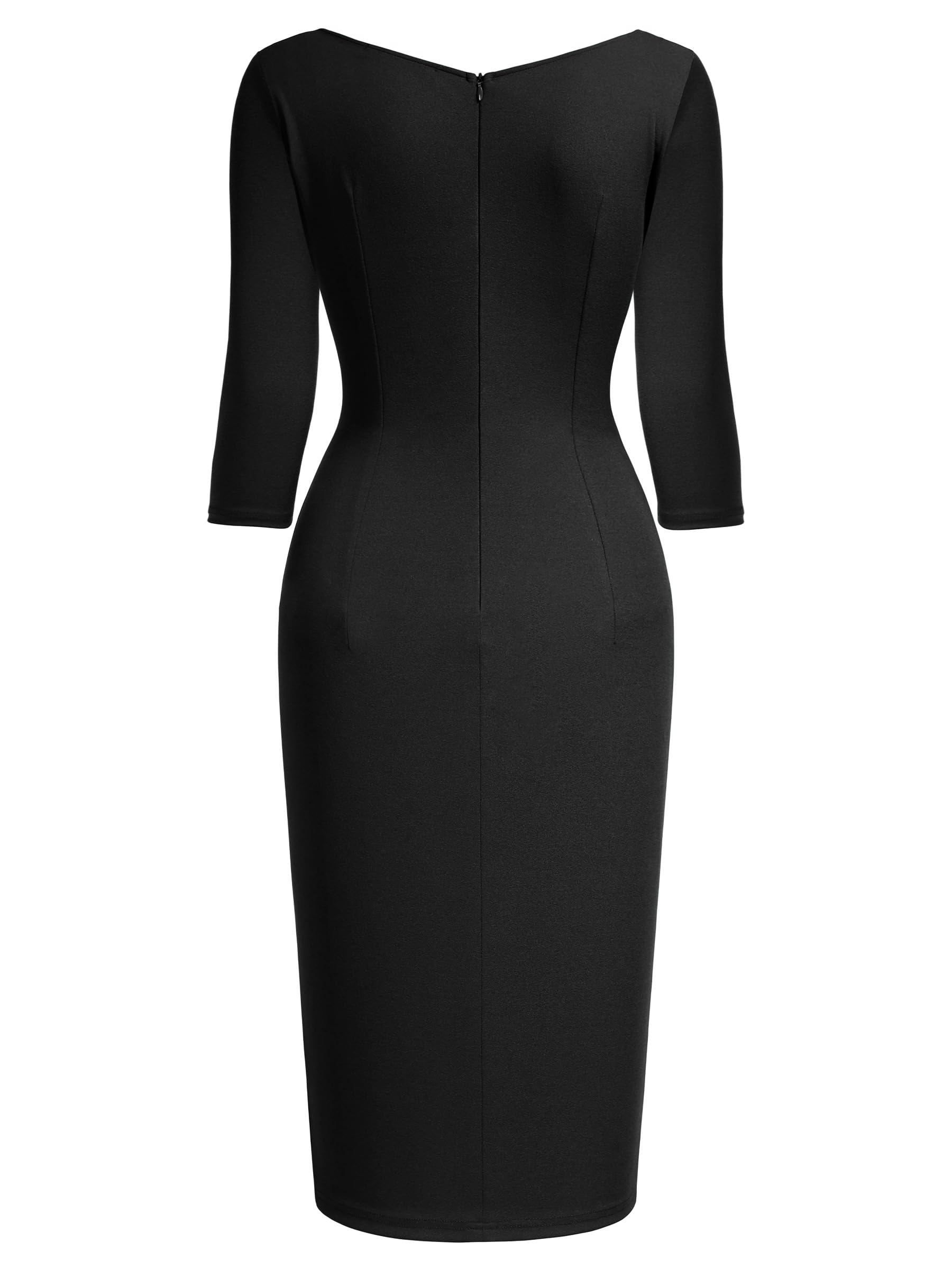 AISIZE Women's Retro 3/4 Sleeve Ruched Elegant Business Pencil Sheath Dress