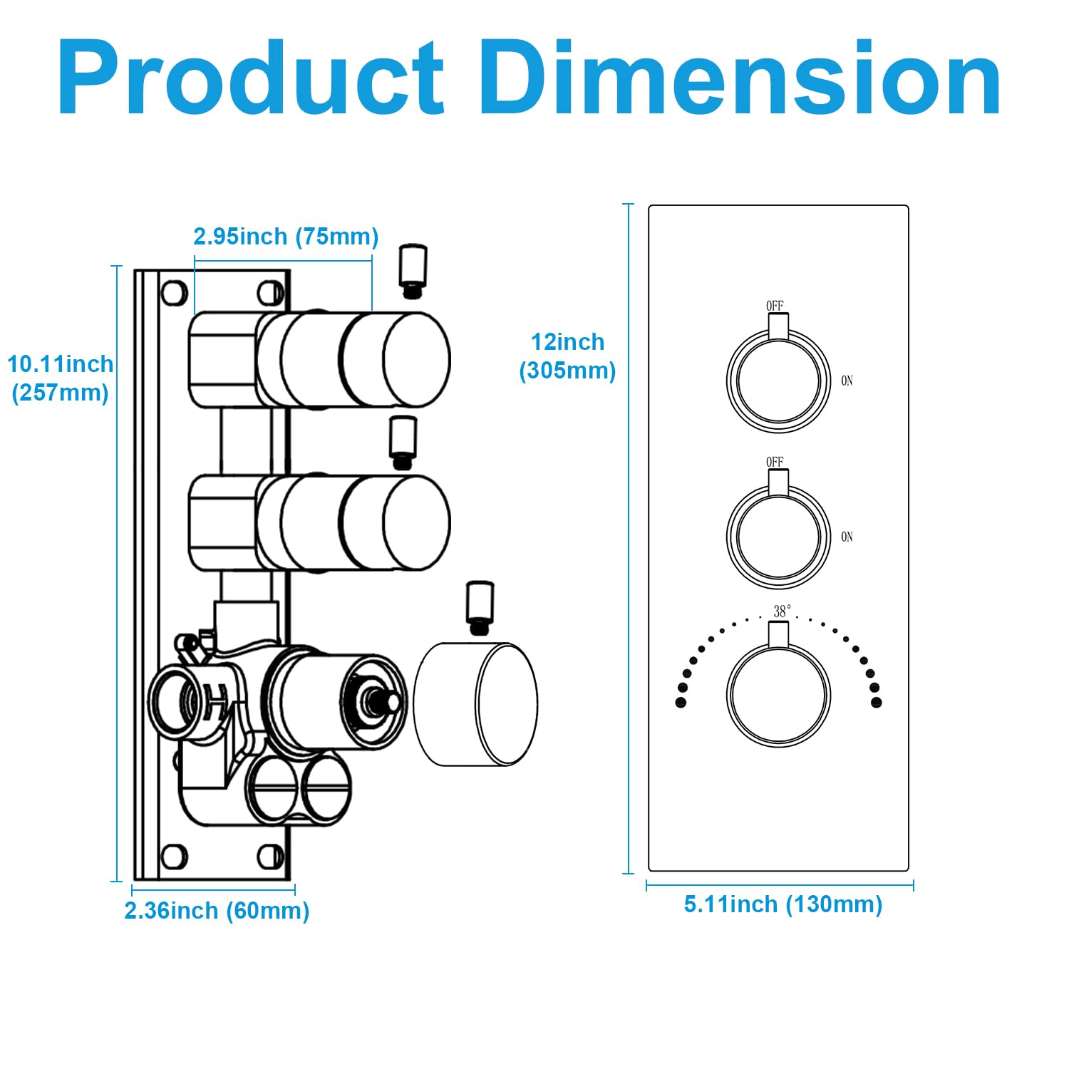 HOMEDEC 2 Way Shower Diverter Valve Brass Dual Functions Thermostatic Shower Mixing Valve Kit 3 Handle Flow Control Valve, 3/4 Inch Inlet, Can Use All Options At a Time, Matte Black
