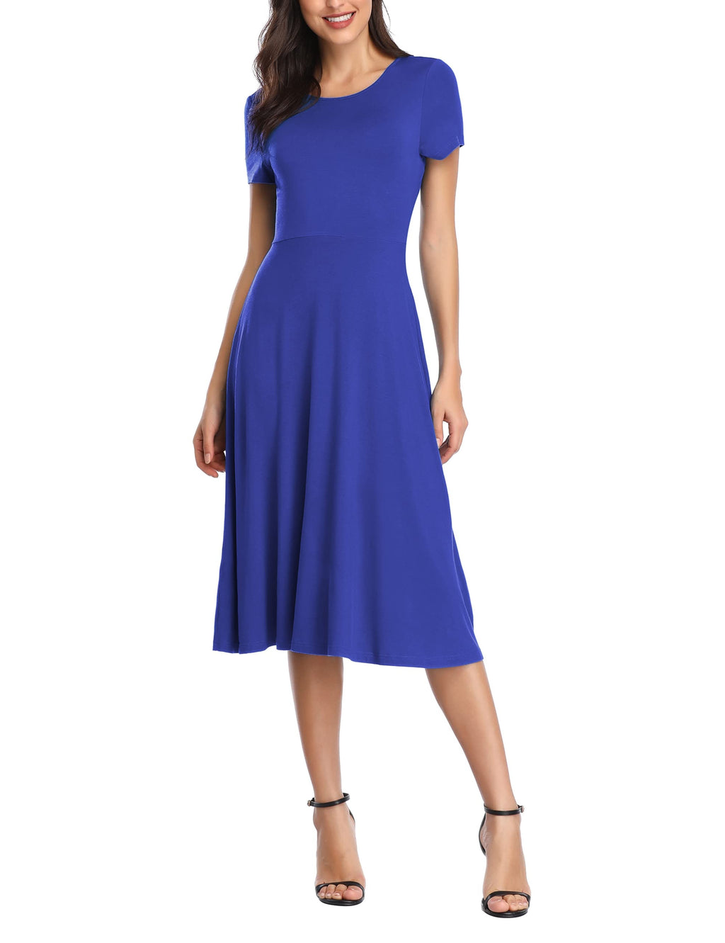 Urban CoCo Women's Vintage Short Sleeve High Waist Flared Midi Casual Summer Dress